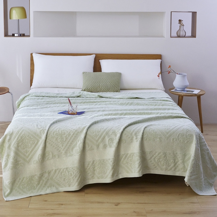 91家纺网 家纺一手货源 找家纺 爱港家纺 2025新款上海专版老式怀旧全棉A类纱布毛巾被 古韵-绿