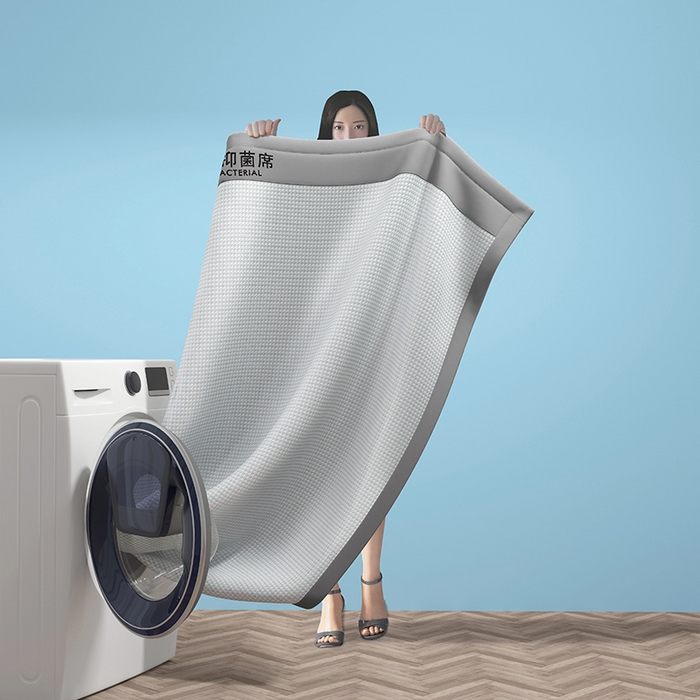 91家纺网 家纺一手货源 找家纺 绒艺席业 2025新款A类抗菌冰丝凉席系列-冰感抑菌席 灰色