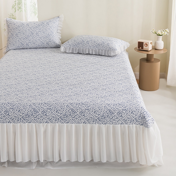 91家纺网 家纺一手货源 找家纺 鑫姿 2025新款5A抗菌凉席床裙款-雅致系列 雅致床裙款-冰深蓝