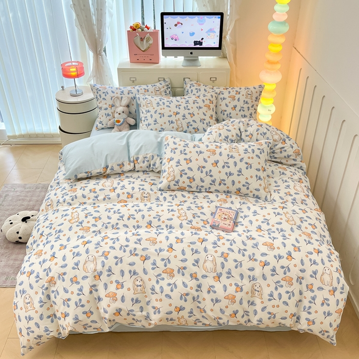 91家纺网 家纺一手货源 找家纺 仔仔熊 2025新款全棉印花四件套 可爱兔