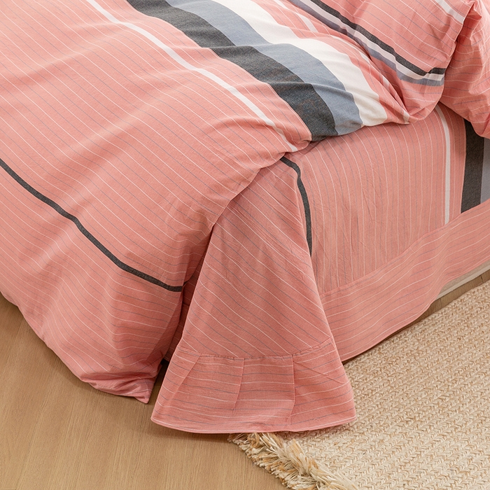 91家纺网 家纺一手货源 找家纺 喜四方 2025新款全棉色织水洗棉四件套 慢生活（粉）