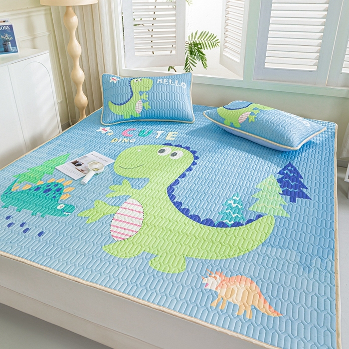 91家纺网 家纺一手货源 找家纺 美丽折2025新品6mm厚天然乳胶凉席三件套 大版印花卡通乳胶凉席平铺款 酷玩龙