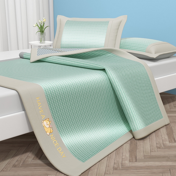 91家纺网 家纺一手货源 找家纺 绒艺席业 2025新款A类抗菌冰丝凉席系列-柯基款 绿色