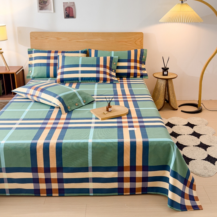 91家纺网 家纺一手货源 找家纺 仟网汇 2025新款活性印染无印纽扣原棉老粗布三件套 立体绿