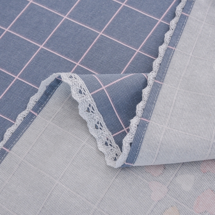 91家纺网 家纺一手货源 找家纺 仟网汇 2025全棉老粗布蕾丝花边三件套（无纺布手提包装） 发财树蓝灰