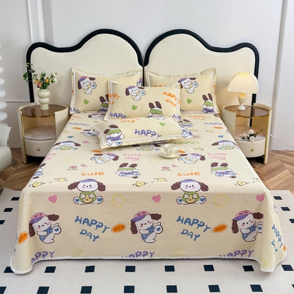 仟网汇 2025全棉老粗布蕾丝花边三件套（无纺布手提包装） 快乐小狗