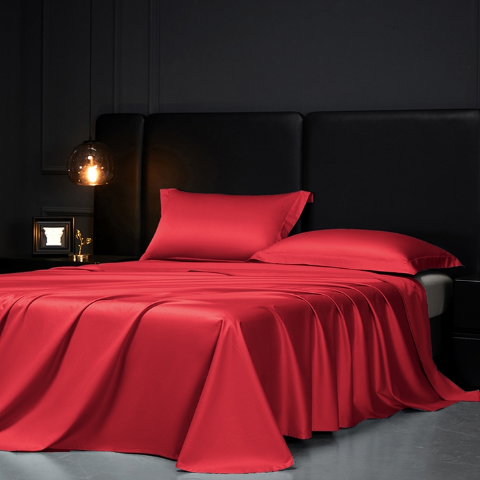 91家纺网 家纺一手货源 找家纺 秀色2025新款A类高端100s新疆长绒棉纯棉床单单件全棉单人贡缎加厚被单三件套 莫奈-海棠红