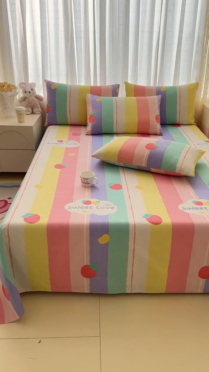 91家纺网 家纺一手货源 找家纺 仟网汇 2025新款老粗布床单粗布凉席老粗布单床单枕套单品 七彩草莓