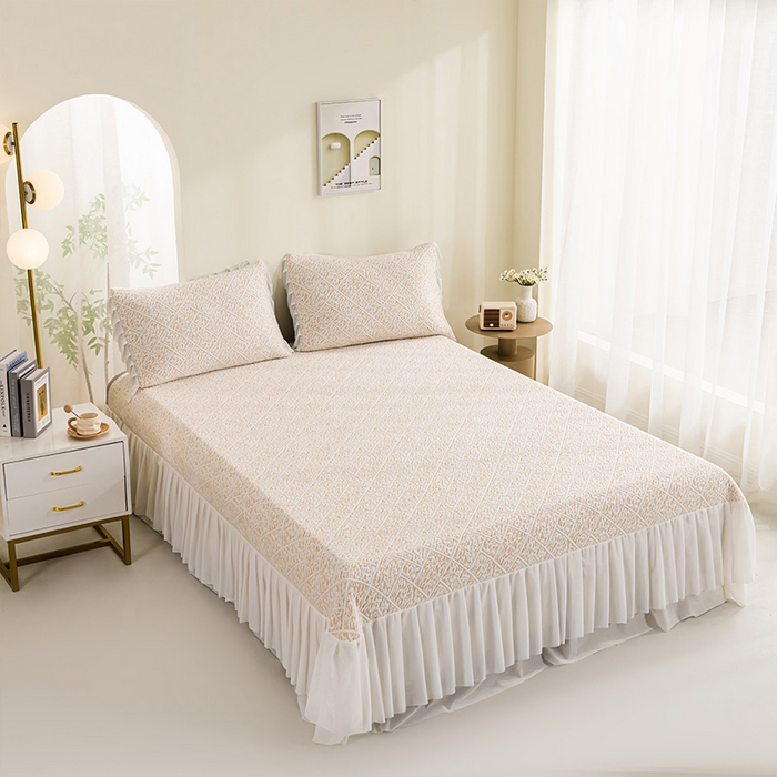 91家纺网 家纺一手货源 找家纺 鑫姿 2025新款5A抗菌凉席床裙款-雅致系列 雅致床裙款-冰咖