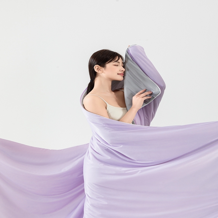 91家纺网 家纺一手货源 找家纺 潮邦家居 2025新款凉感丝夏被夏凉被空调被 梦幻紫拼灰