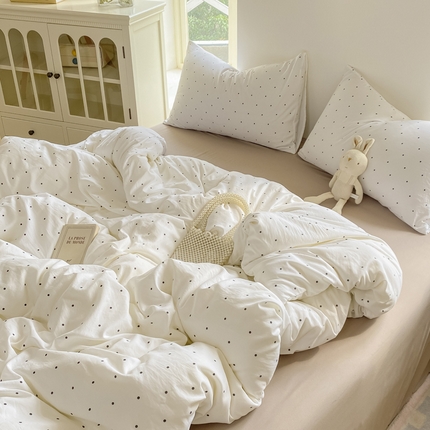 【提供买家秀】2025直播云感皱皱棉四件套水洗棉小清新碎花简约风单品单被套 波点白