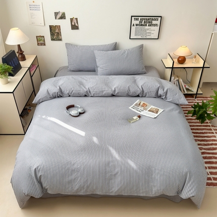 91家纺网 家纺一手货源 找家纺 （总）玖弘家居 2025新款水洗棉格子系列四件套