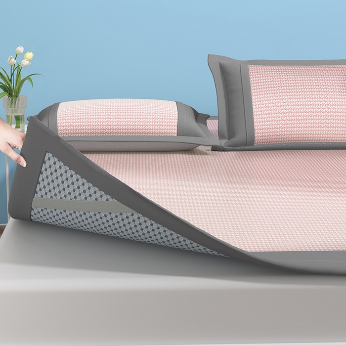 91家纺网 家纺一手货源 找家纺 绒艺席业 2025新款A类抗菌冰丝凉席系列-冰感抑菌席 粉色