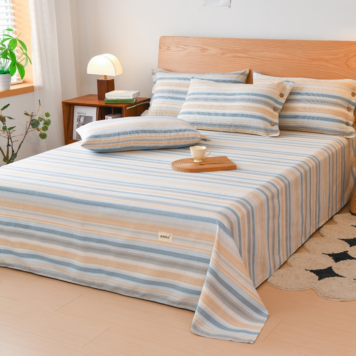 91家纺网 家纺一手货源 找家纺 仟网汇 2025新款活性印染无印纽扣原棉老粗布三件套 半夏蓝