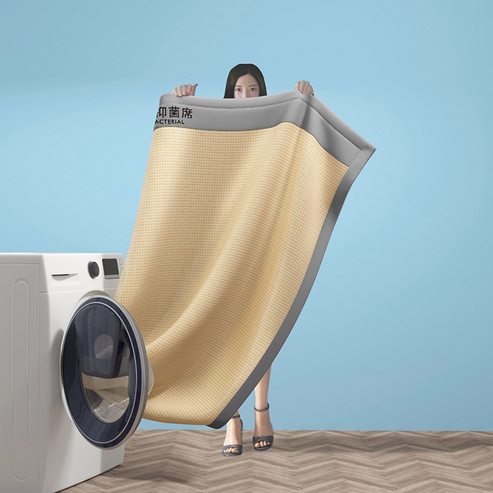 91家纺网 家纺一手货源 找家纺 绒艺席业 2025新款A类抗菌冰丝凉席系列-冰感抑菌席 黄色