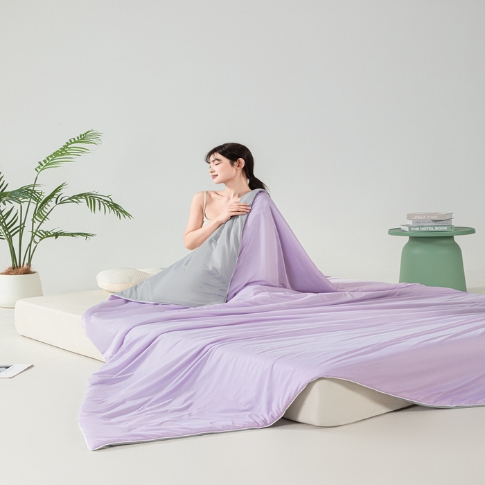 91家纺网 家纺一手货源 找家纺 潮邦家居 2025新款凉感丝夏被夏凉被空调被 梦幻紫拼灰