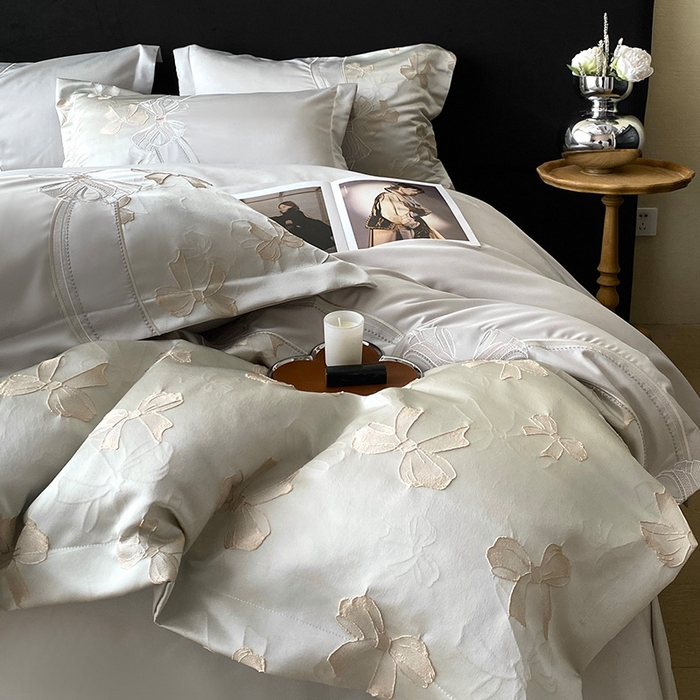 91家纺网 家纺一手货源 找家纺 优悦生活馆 2025新款冰丝浮雕绣花四件套 暮光之城-灰绿