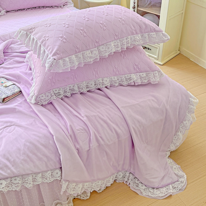 91家纺网 家纺一手货源 找家纺 创爱家纺 2025新款3D提花冰豆豆床裙款凉席夏被四件套 冰豆豆-紫