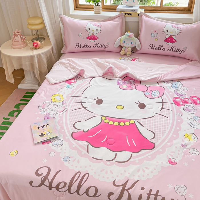 91家纺网 家纺一手货源 找家纺 （总）博雅 2025新款 三丽鸥凉感丝夏被冰丝凉席组合四件套