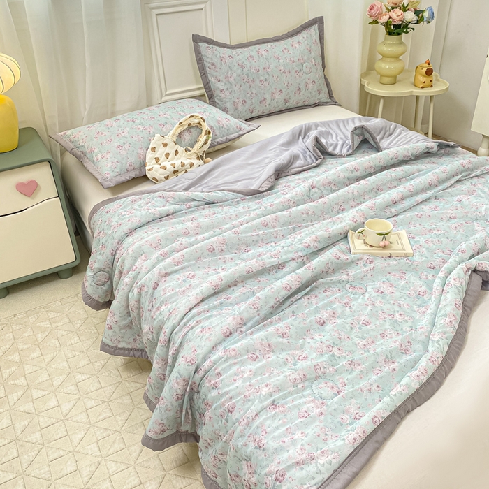 91家纺网 家纺一手货源 找家纺 顺顺家纺 2025新款凉感丝印花夏被空调被 春野之花