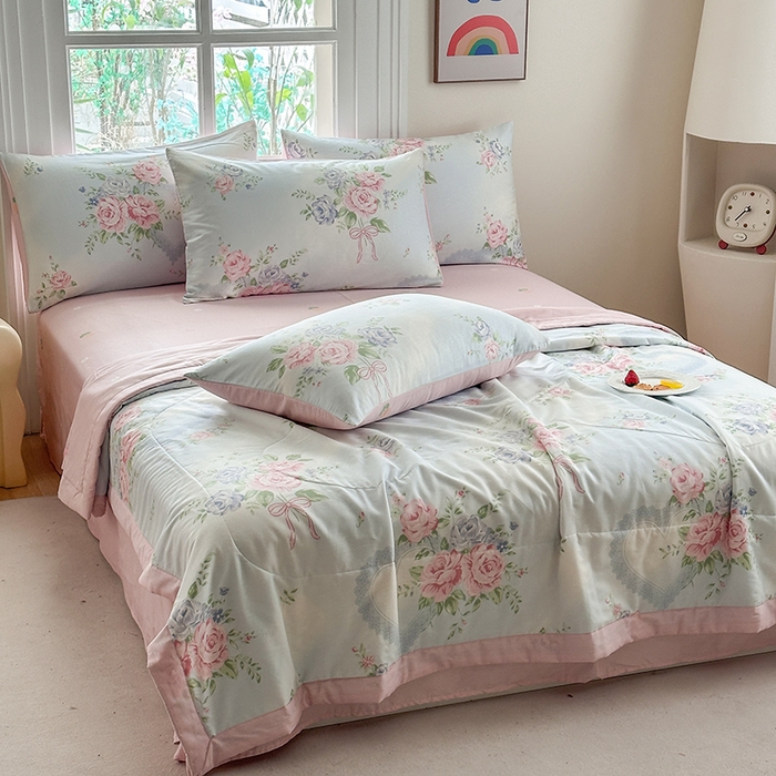 91家纺网 家纺一手货源 找家纺 瑜珠家纺 2025新款里外全棉棉花夏被 解花语