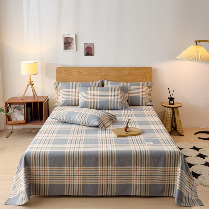 91家纺网 家纺一手货源 找家纺 仟网汇 2025新款活性印染无印纽扣原棉老粗布三件套 清雅灰