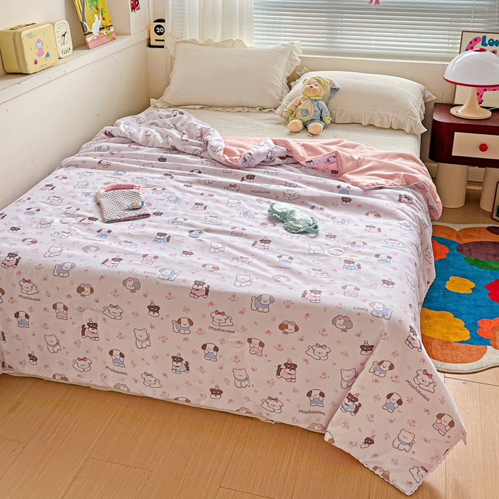 91家纺网 家纺一手货源 找家纺 妖妖家纺 2025新款超柔双层纱糯糯针织棉夏凉被 狗狗乐园