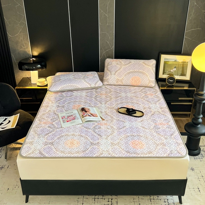 91家纺网 家纺一手货源 找家纺 美丽折2025夏季新品高端加厚全冰丝生物基乳胶凉席三件套 水洗天然乳胶凉席 安格尔斯-紫