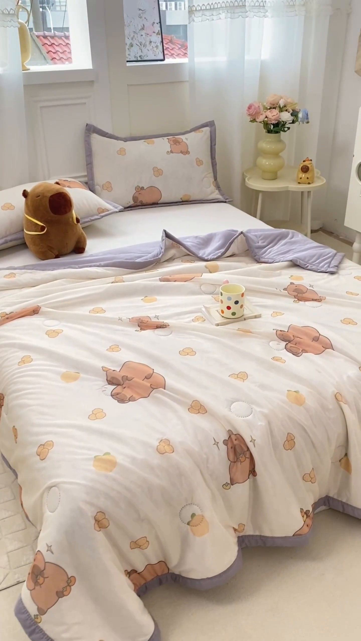 91家纺网 家纺一手货源 找家纺 顺顺家纺 2025新款凉感丝印花夏被空调被 卡皮巴拉