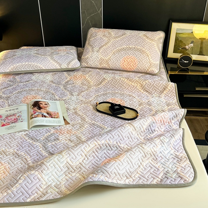 91家纺网 家纺一手货源 找家纺 美丽折2025夏季新品高端加厚全冰丝生物基乳胶凉席三件套 水洗天然乳胶凉席 安格尔斯-紫