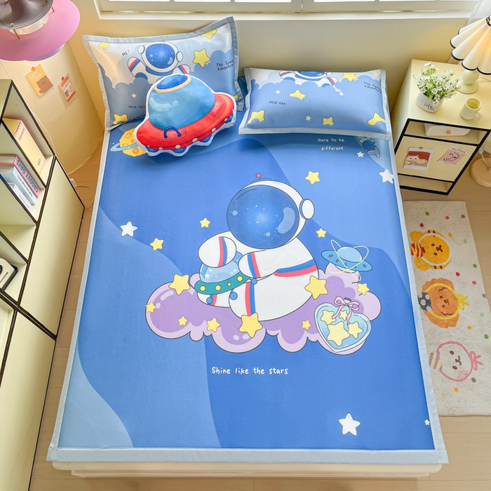 91家纺网 家纺一手货源 找家纺 博雅 2025新款独家版权A类大版数码印花1200D冰丝凉席 星际宇航员