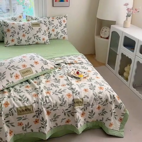 91家纺网 家纺一手货源 找家纺 瑜珠家纺 2025新款里外全棉棉花夏被 青柠薄荷