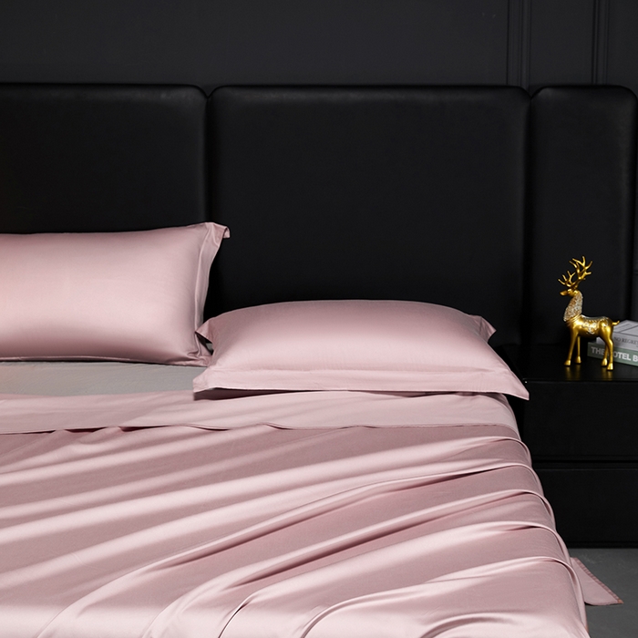 91家纺网 家纺一手货源 找家纺 秀色2025新款A类高端100s新疆长绒棉纯棉床单单件全棉单人贡缎加厚被单三件套 莫奈-玉颜粉