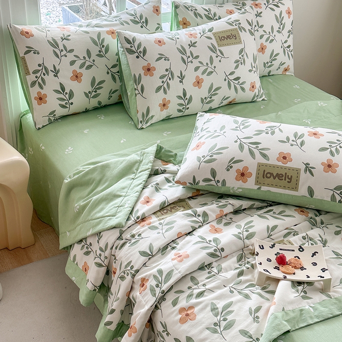 91家纺网 家纺一手货源 找家纺 瑜珠家纺 2025新款里外全棉棉花夏被 青柠薄荷