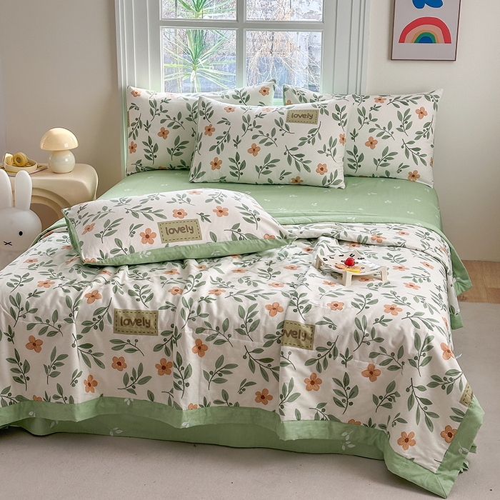 91家纺网 家纺一手货源 找家纺 瑜珠家纺 2025新款里外全棉棉花夏被 青柠薄荷