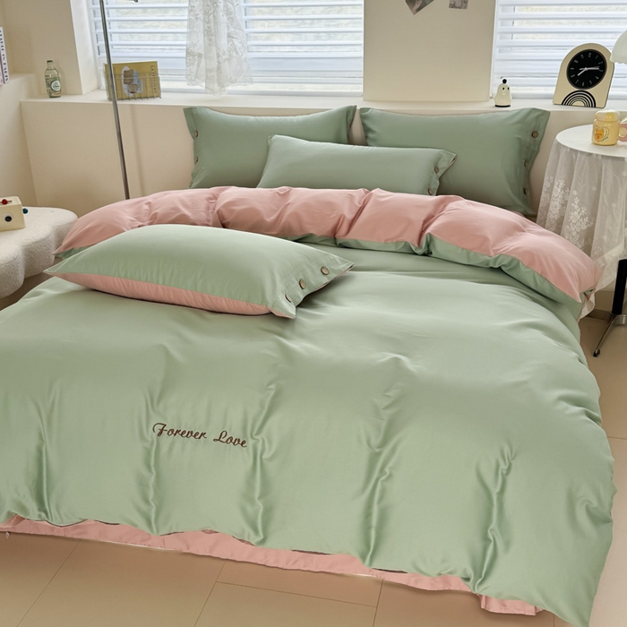 91家纺网 家纺一手货源 找家纺 艾迪尚家纺 2025新款A类纯色双拼长绒棉纯棉刺绣系列单品被套 被套单件（有单品 可定制） 淡绿粉韵