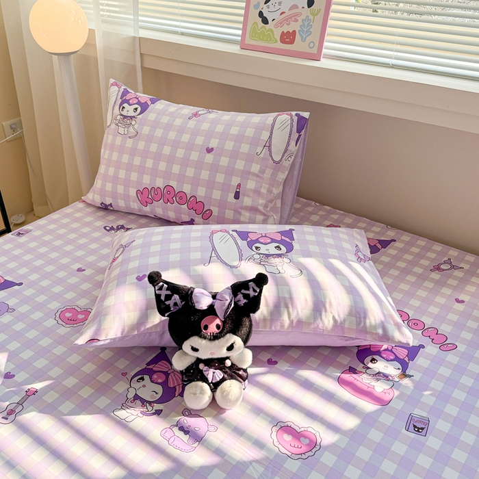 91家纺网 家纺一手货源 找家纺 呗旺鹿 2025新款正版三丽鸥全棉13372单品床笠 格子库落米