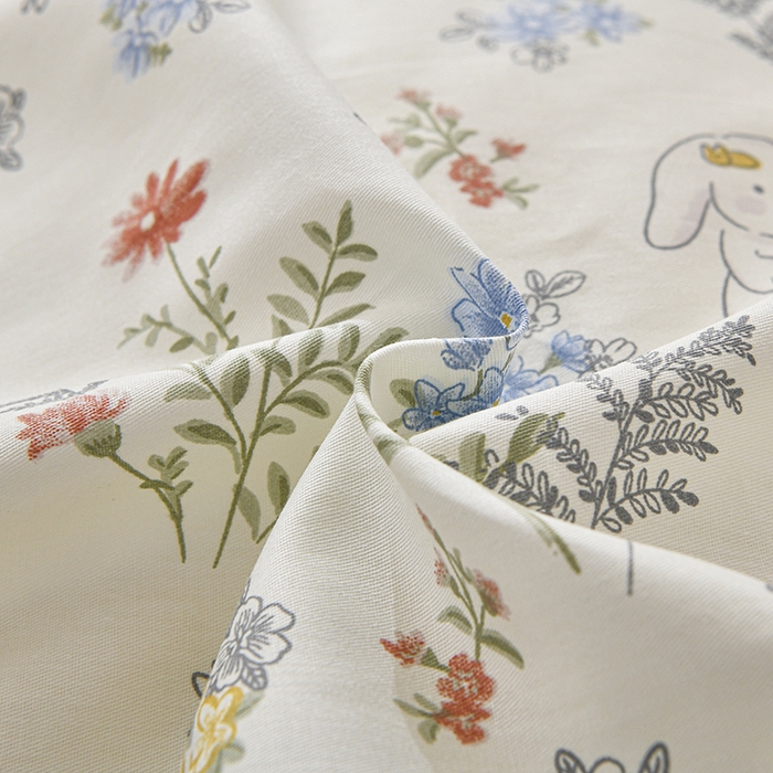 91家纺网 家纺一手货源 找家纺 宇彬家纺 2026直播新款13070全棉纯棉印花床单床笠款四件套和单被套喷气清新简约（缩水足可定做）仙草兔