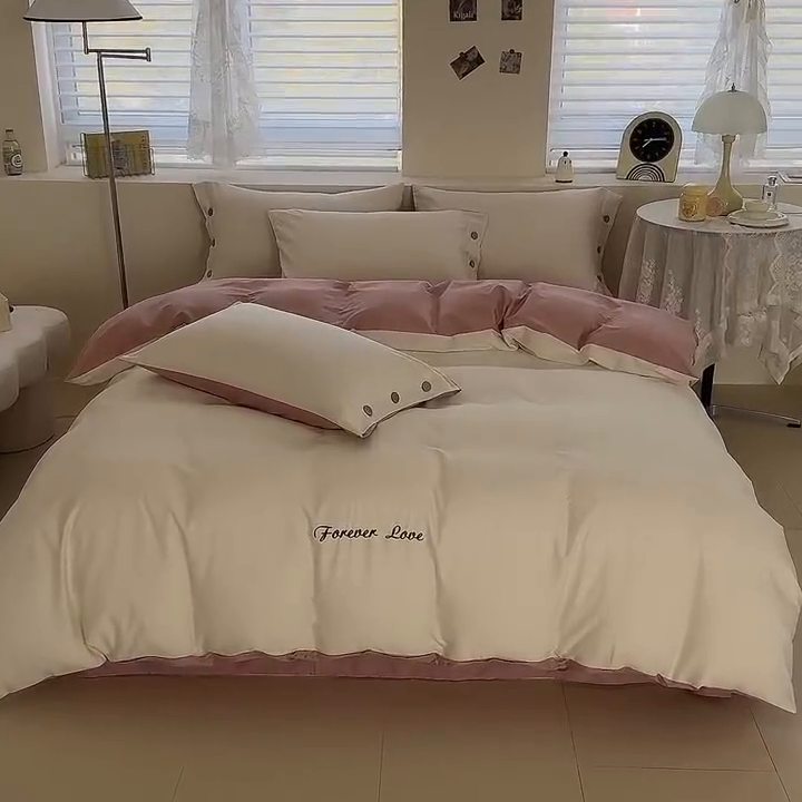 91家纺网 家纺一手货源 找家纺 艾迪尚家纺 2025新款A类纯色双拼长绒棉纯棉刺绣系列单品床笠 床笠单件（有单品 可定制） 奶粉甜梦