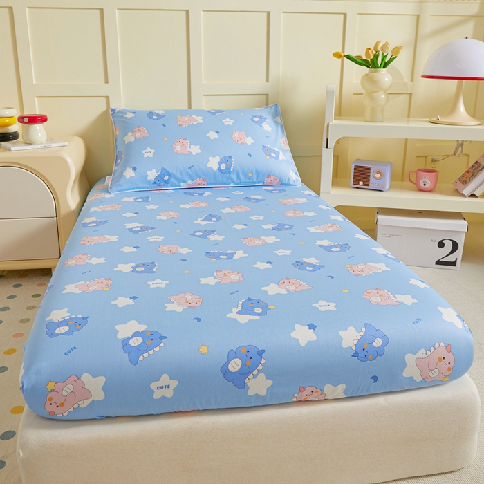 91家纺网 家纺一手货源 找家纺 ds生活馆 2025新款儿童纯棉精梳棉系列单床笠 星星恐龙蓝