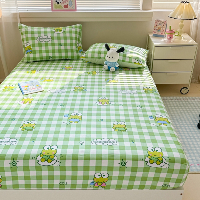 91家纺网 家纺一手货源 找家纺 呗旺鹿 2025新款正版三丽鸥全棉13372单品床笠 格子大眼蛙