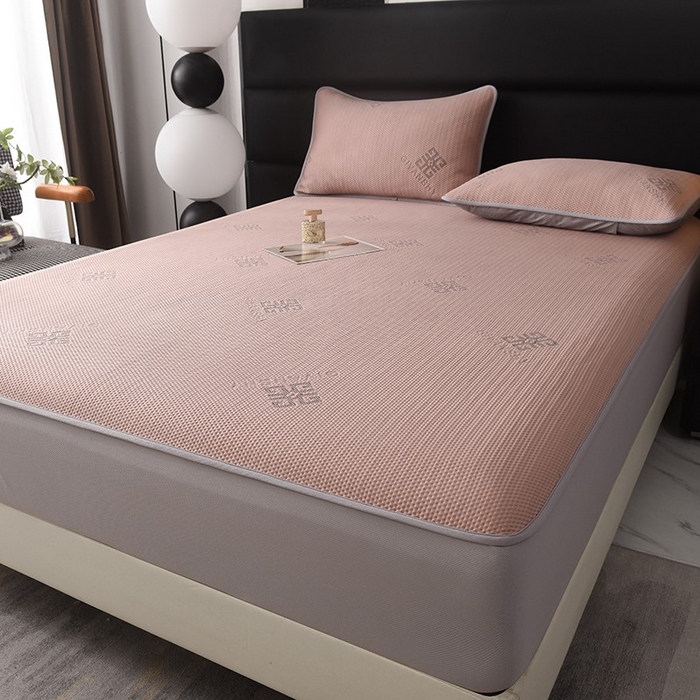 91家纺网 家纺一手货源 找家纺 绒多多 2025新款A类凉感冰豆豆席子凉席床笠款 豆沙粉