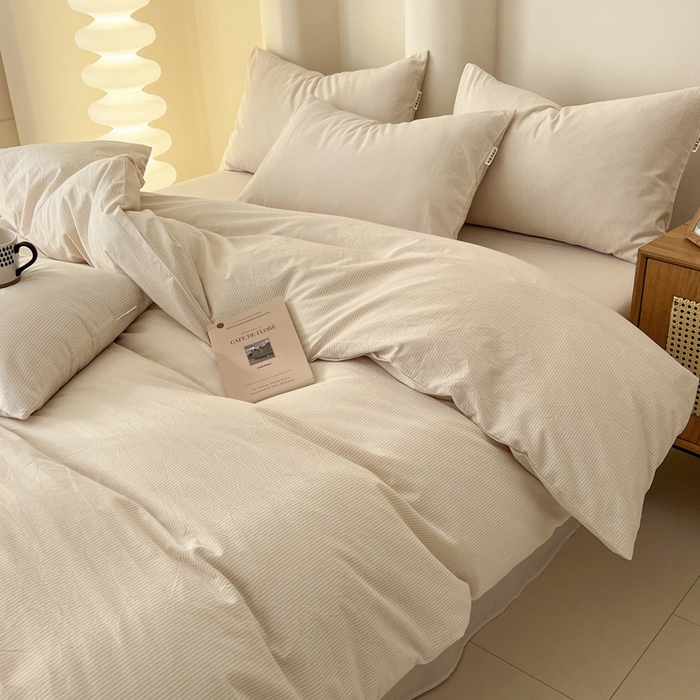 91家纺网 家纺一手货源 找家纺 恋之语 2025新款全棉纯棉色织被套单品单被套被套单件 条纹咖