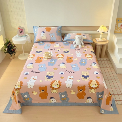 91家纺网 家纺一手货源 找家纺 （总）春皖家纺 2025新款A类全棉简约老粗纱布四件套风格一-工艺款单床单