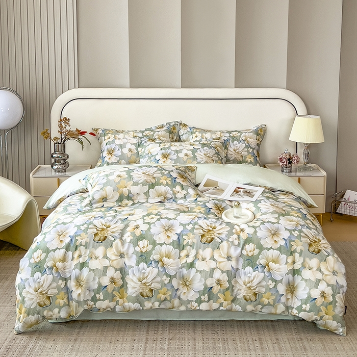 91家纺网 家纺一手货源 找家纺 芃成家纺 2025新款A类莱赛尔天丝棉四件套 繁花满庭