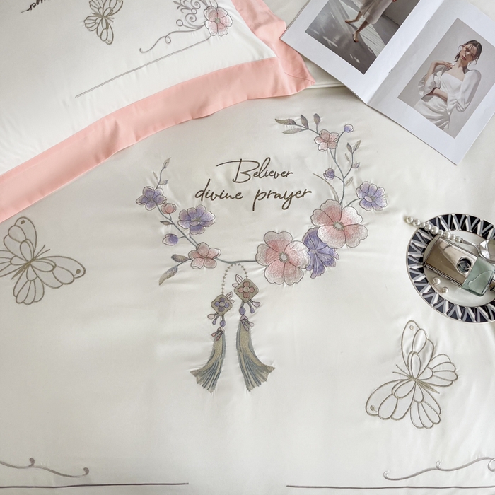 91家纺网 家纺一手货源 找家纺 恋之语 2025新款水洗棉刺绣四件套-锦绣花 锦绣花-浅玉