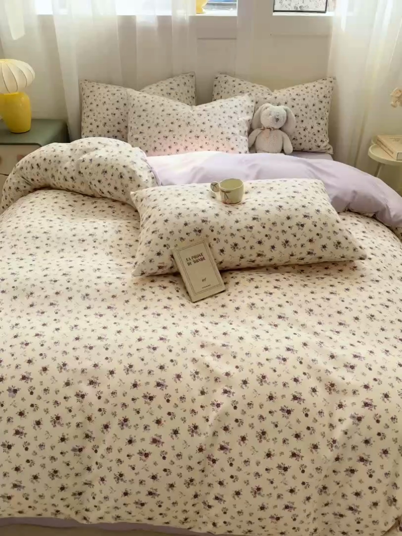 91家纺网 家纺一手货源 找家纺 丝芙妮家居2025新款水洗针织棉双层纱印花四件套 春野花苑