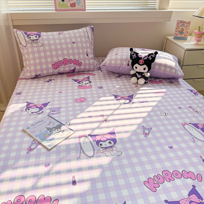 91家纺网 家纺一手货源 找家纺 呗旺鹿 2025新款正版三丽鸥全棉13372单品床笠 格子库落米