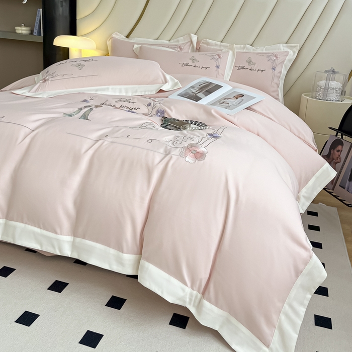 91家纺网 家纺一手货源 找家纺 恋之语 2025新款水洗棉刺绣四件套-锦绣花 锦绣花-浅粉