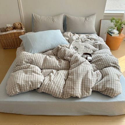 91家纺网 家纺一手货源 找家纺 （总）蜜宿 2025新款全棉纯棉色织提花四件套-春寻